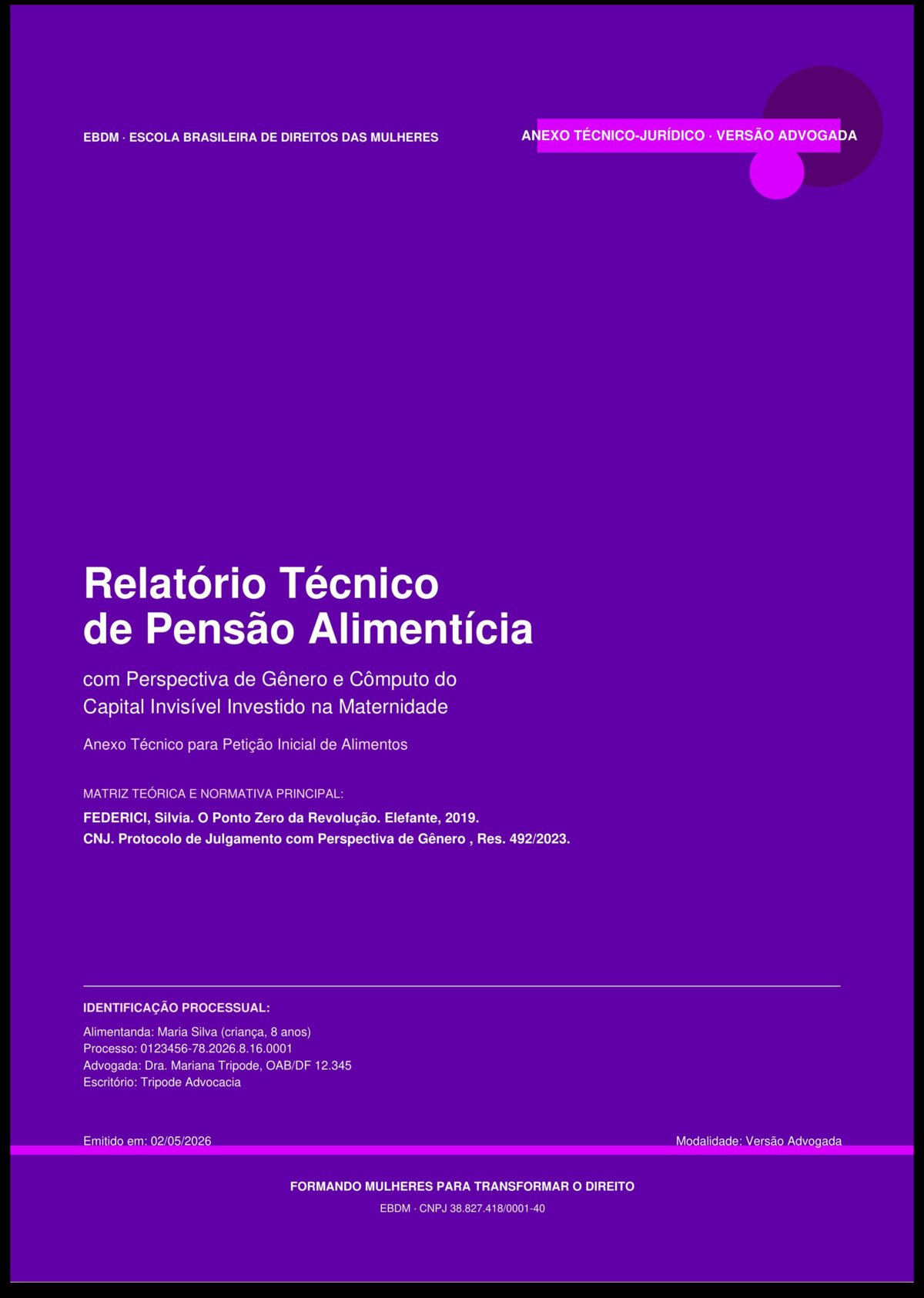 Capa do PDF Anexo Técnico-Jurídico gerado pela Calculadora EBDM Versão Advogada